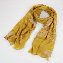 Fashion Autumn Long Polyester Voile Women Yellow Scarf